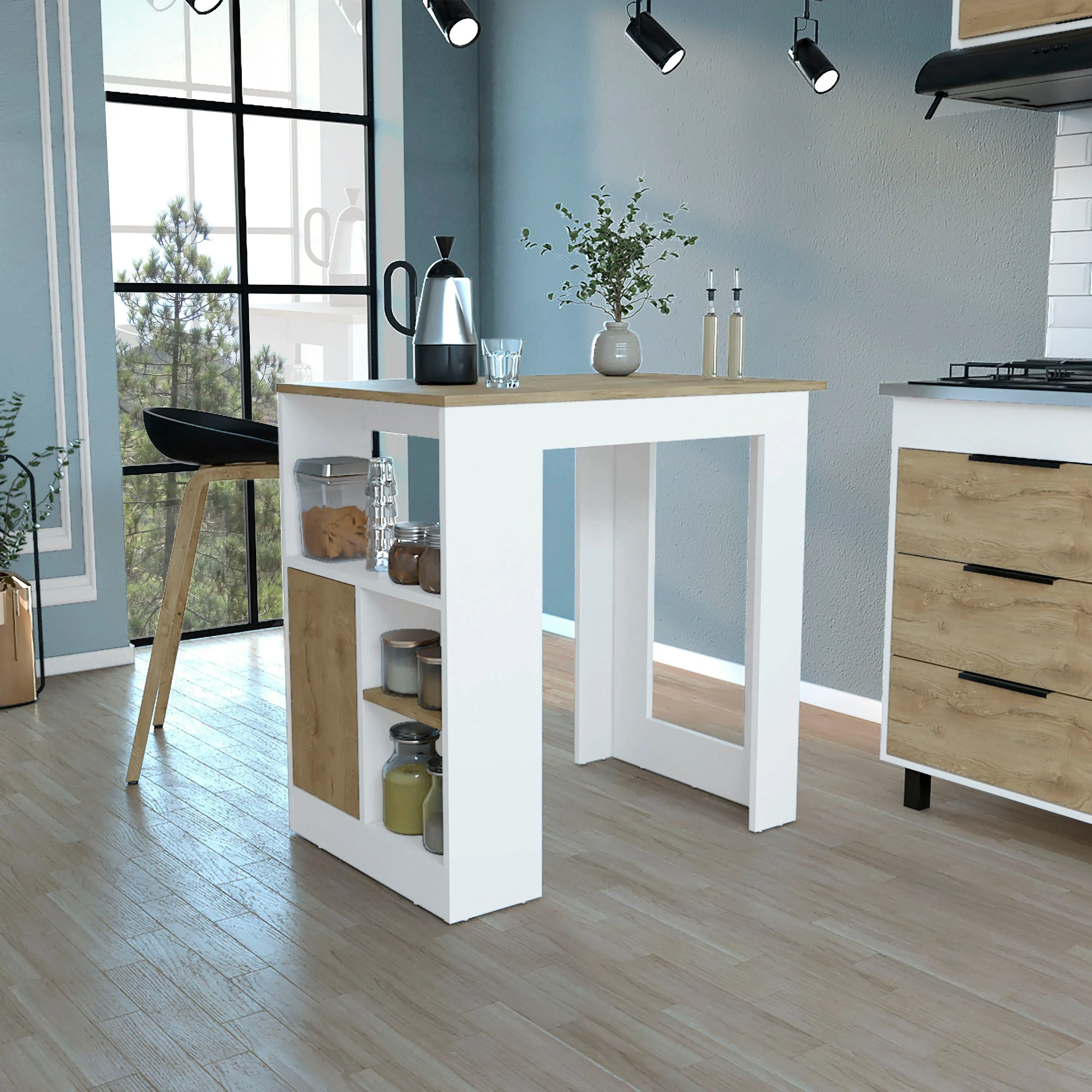 Couch.com Kitchen Island Three Open Side Storage Shelves And One Push-To-Open Cabinet White / Macadamia, Durable Design, Modern Style, Wood Construction, White Finish by Couch.com
