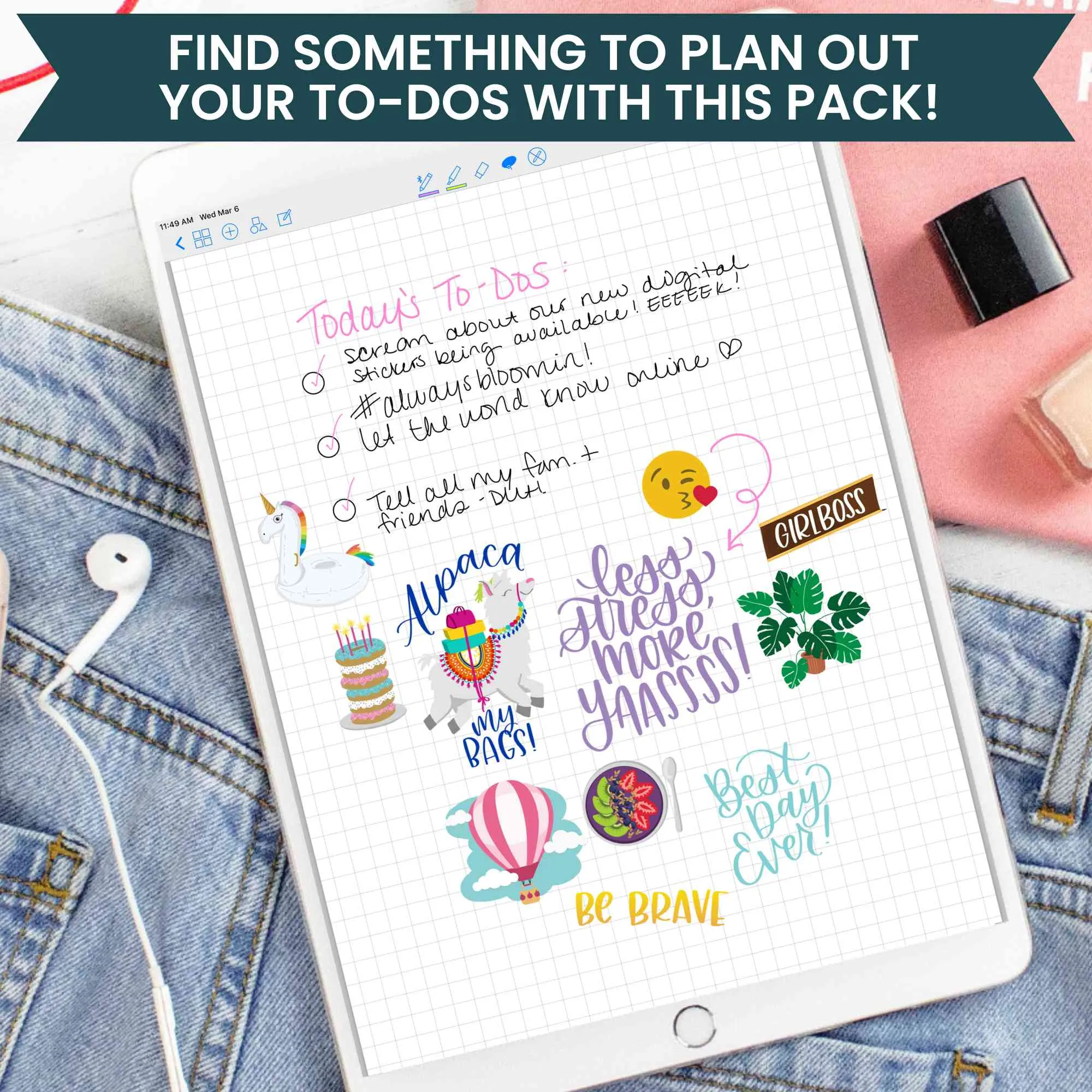 Digital Sticker Pack, Productivity Stickers