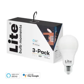 [OPEN BOX] LITE BULB MOMENT A60 RGB LED Lamp 2700-6500K E27 8.5 Watts WiFi & Bluetooth - 3 Pack- White
