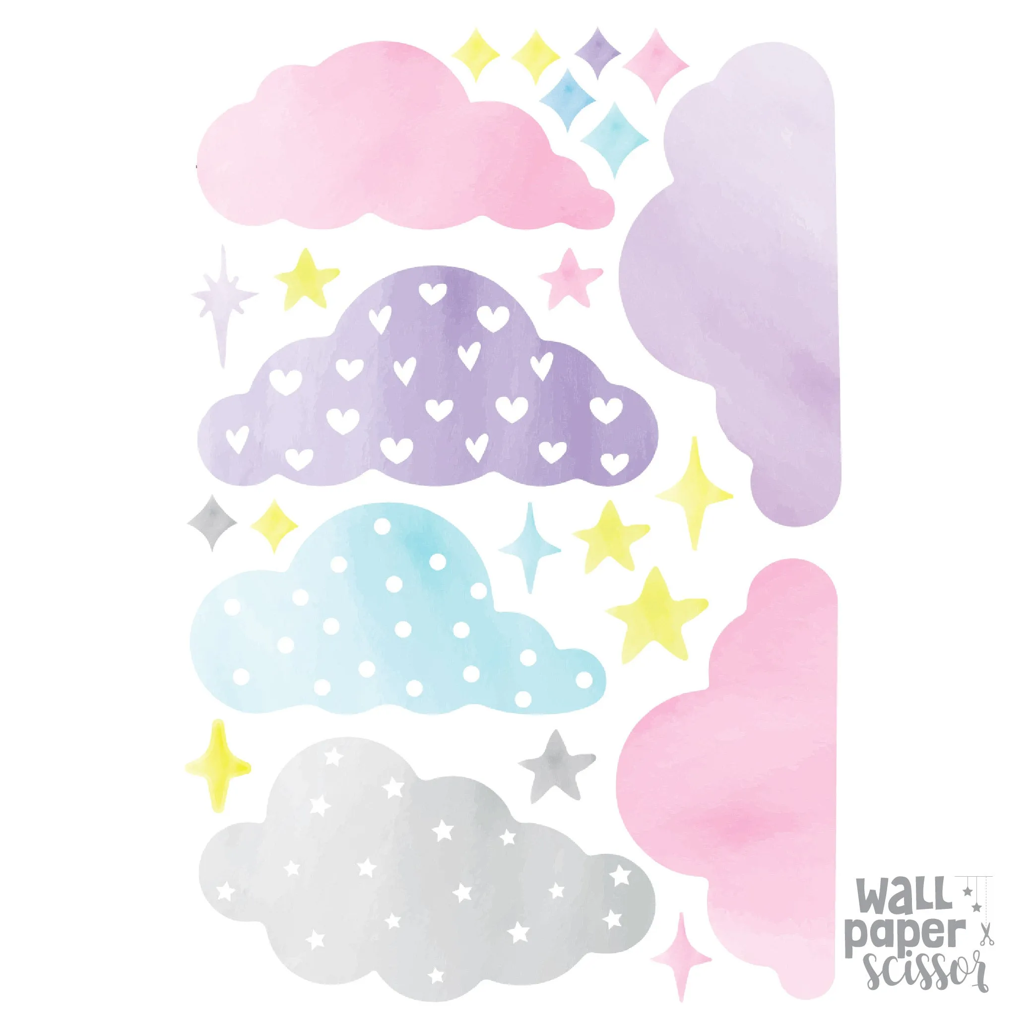 Pink Watercolour Cloud Wall Stickers