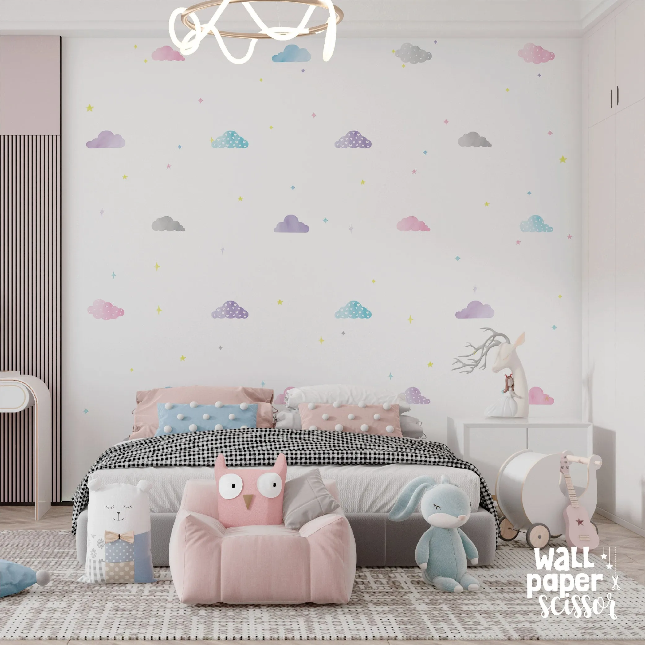Pink Watercolour Cloud Wall Stickers
