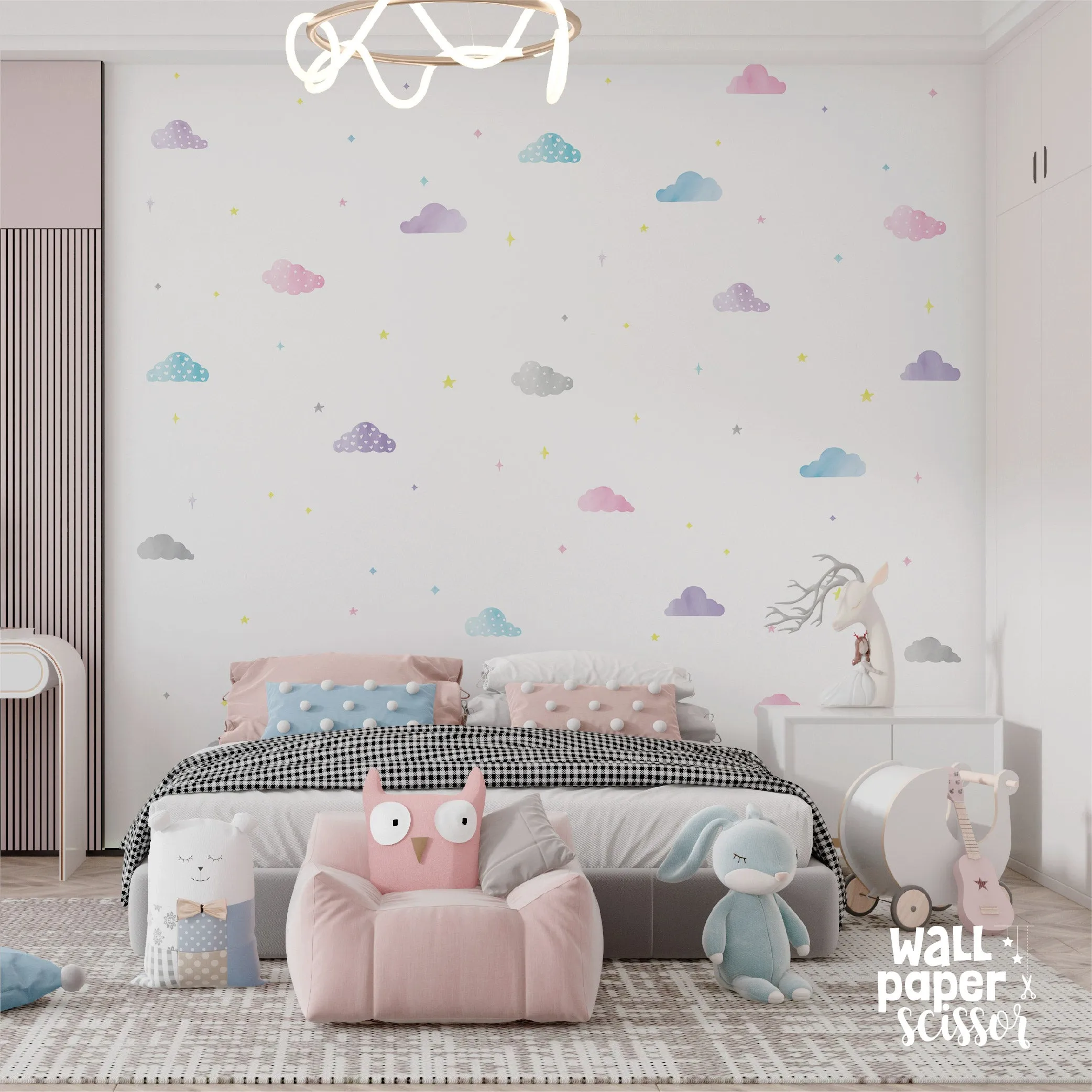 Pink Watercolour Cloud Wall Stickers