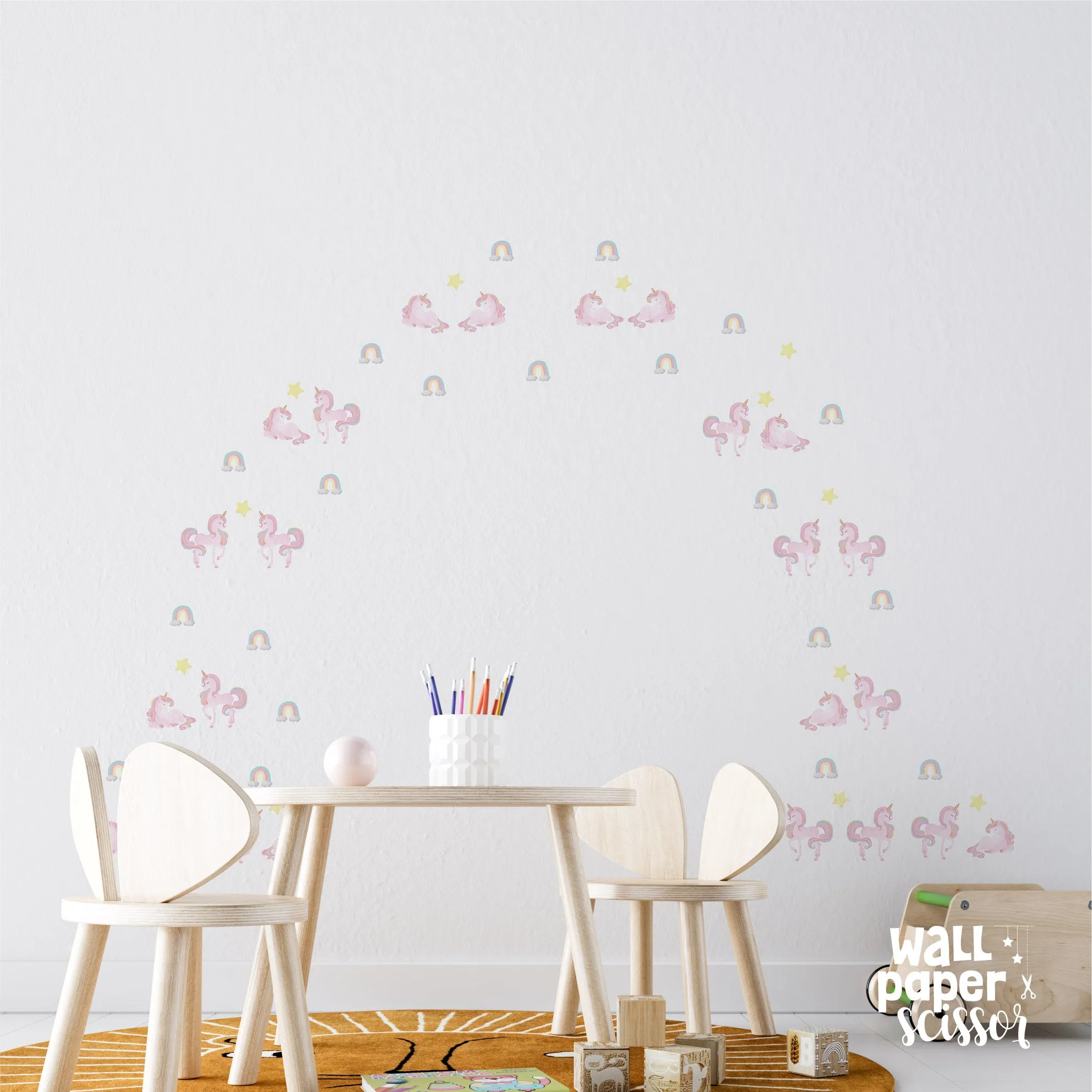 Watercolour Unicorn & Rainbow Wall Stickers